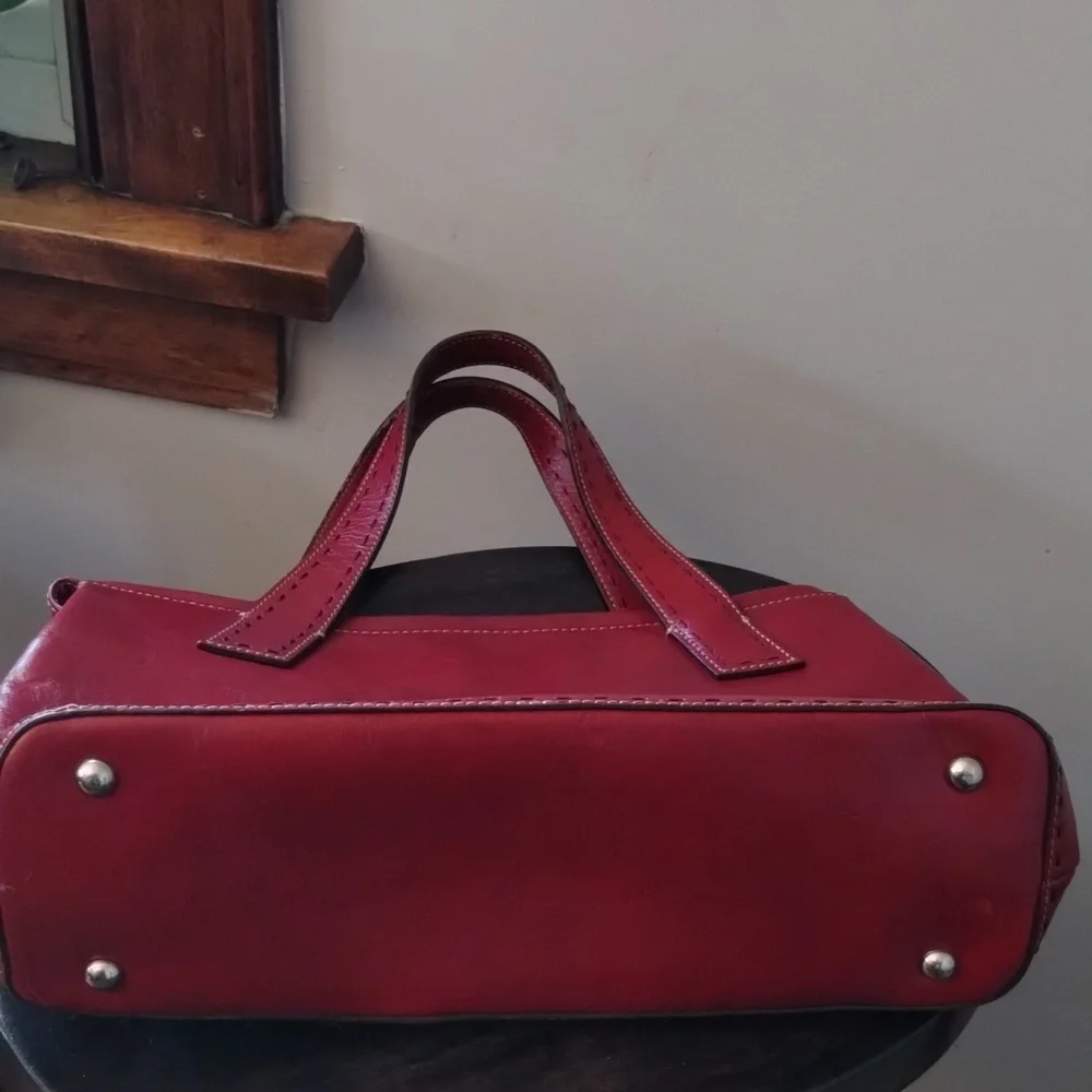 Fossil Red Leather Sedona Saddle Bag Satchel Two Handle Purse - Picture 10 of 13